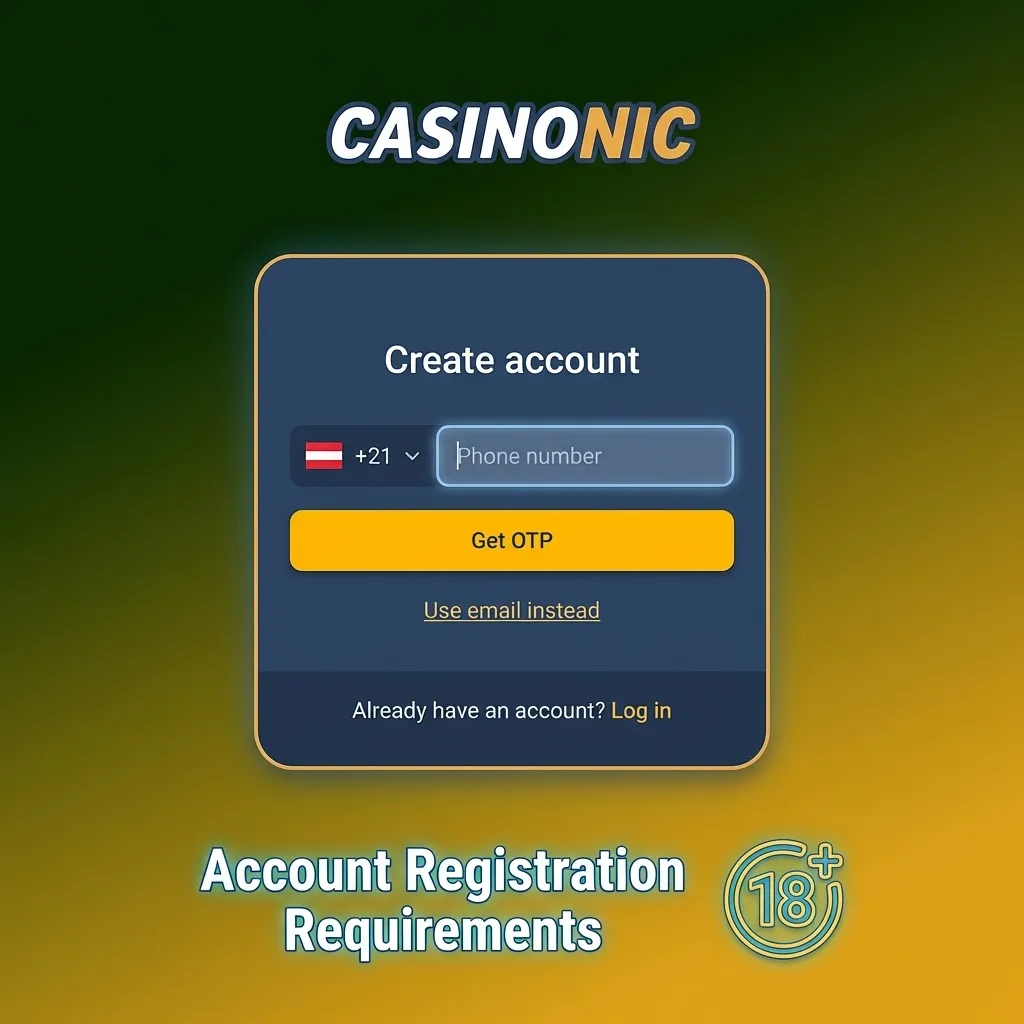 Account registration requirements checklist showing age, residency, information accuracy, single account, and terms rules.