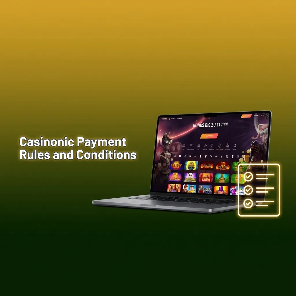 Casinonic payment rules showing verification, deposit matching, wagering requirements, withdrawal limits, and processing times.