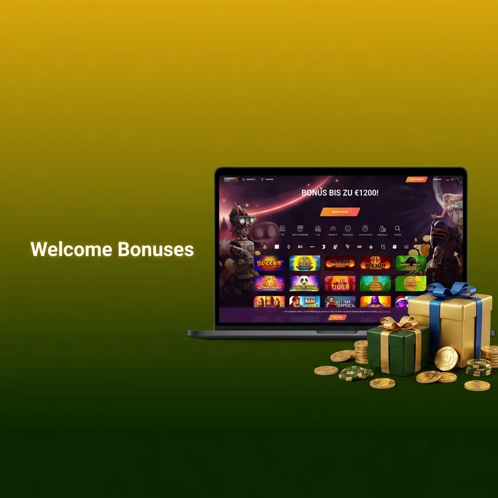 Austrian casino welcome bonus table showing four-stage deposit structure totaling €1200 with match percentages and terms